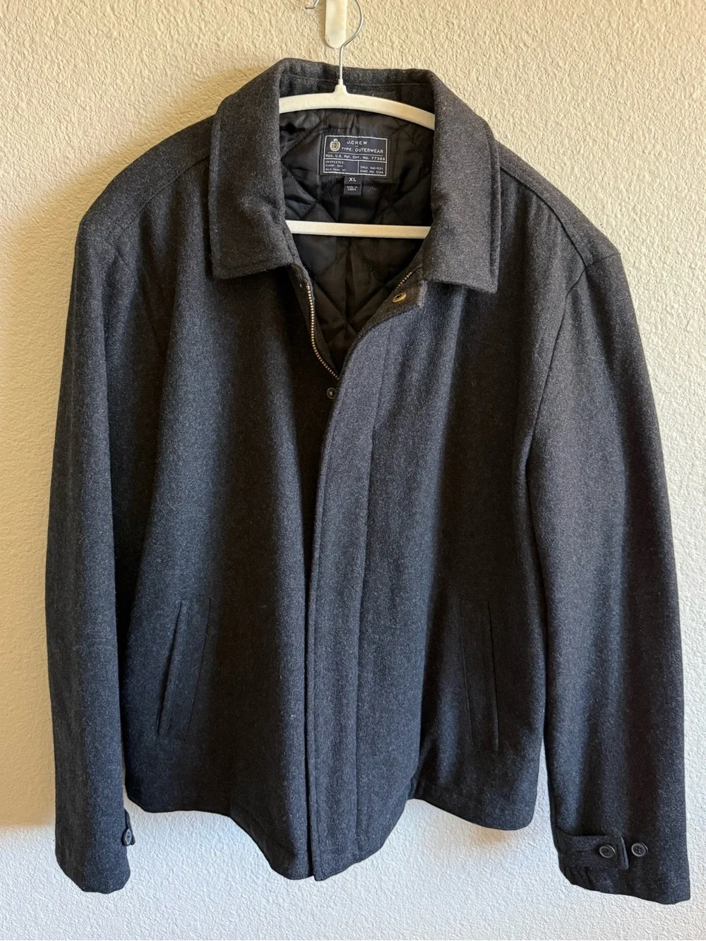 J Crew Men's Charcoal Gray Wool-Blend Coat Jacket Heavyweight Quilted Size XL